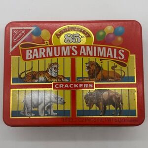Vtg Nabisco Animals Crackers 85th Ann Tin Box Red Gold Barnum Bailey circus